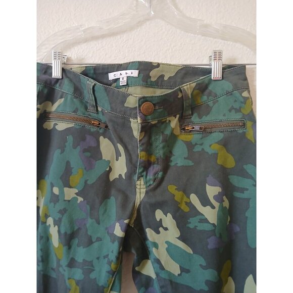 Cabi Womens Jeans Clover Camo Skinny Denim Green Mid Rise Ankle Zipper Size 6 - Picture 3 of 16